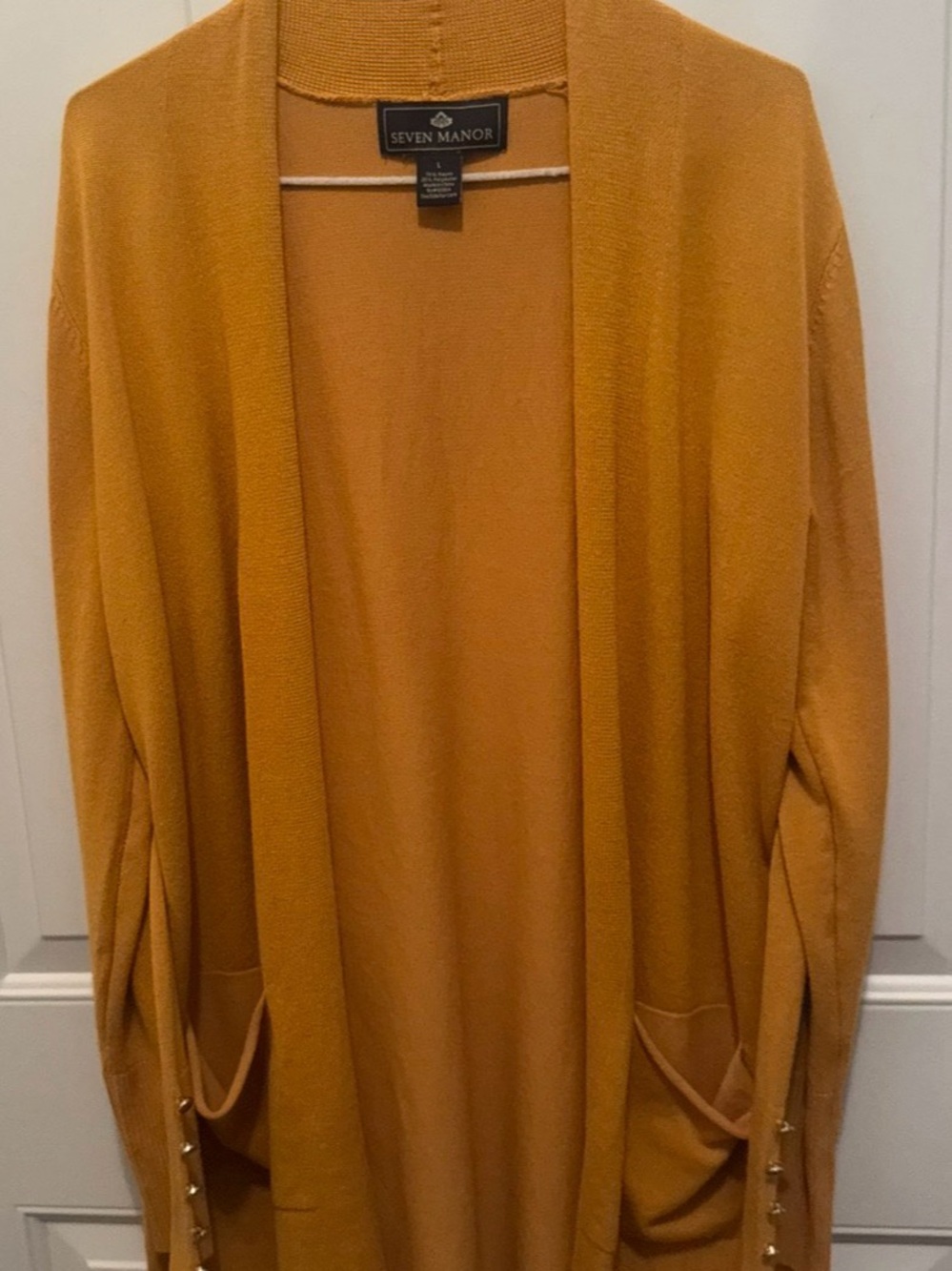 Women's Mustard Open-Front Knit Cardigan-Large